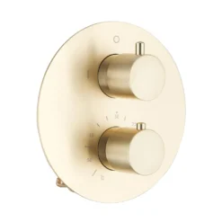 Afbeelding 2 Saniclear Brass inbouwregendouche rond met 20cm hoofddouche, wandarm, 2 standen handdouche en glijstang geborsteld messing - mat goud