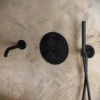 Afbeelding 2 Saniclear Nero Curved rond inbouw thermostaat met inbouwdeel zwart mat