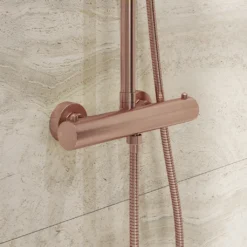 Afbeelding 2 Saniclear Evolution Stripes opbouw regendouche geborsteld koper met 30cm hoofddouche en 2 standen handdouche