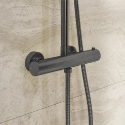 Afbeelding 2 Saniclear Evolution Stripes opbouw regendouche verouderd ijzer / gunmetal met 20cm hoofddouche en 2 standen handdouche