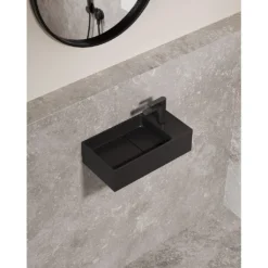 Afbeelding 2 Saniclear Itsie fontein mat zwart met kraangat rechts 39x22x10cm
