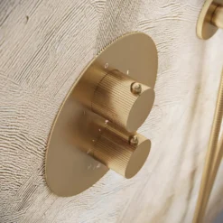 Afbeelding 2 Saniclear Evolution Stripes inbouw regendouche rond met 2 standen handdouche geborsteld messing - mat goud