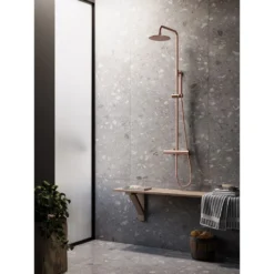 Afbeelding 2 Saniclear Copper complete opbouw 20cm regendouche met thermostaatkraan geborsteld koper