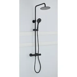 Afbeelding 2 Saniclear Nero mat zwart opbouw regendouche 20cm met thermostaatkraan en 3 standen handdouche