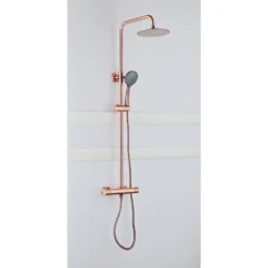 Afbeelding 2 Saniclear Copper opbouw regendouche 20cm met thermostaatkraan en 3 standen handdouche koperkleurig