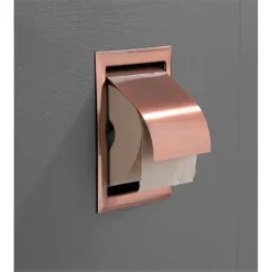 Afbeelding 2 Saniclear Copper inbouw toiletrol houder met klep geborsteld koper