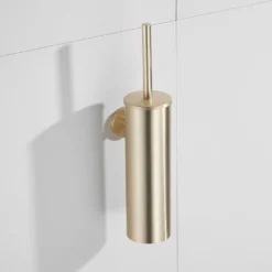 Afbeelding 2 Saniclear Brass geborsteld messing / goud toilet accessoire set incl toiletborstel, rolhouder en haak