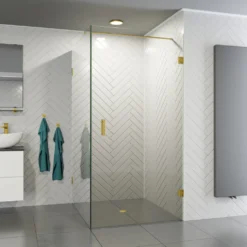 Afbeelding 2 Saniclear Brass profielloze douchecabine 80x70cm met 70cm deur geborsteld messing