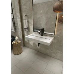 Afbeelding 2 Saniclear Hoya solid surface wastafel 80x45,5cm met kraangat mat wit