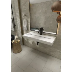 Afbeelding 2 Saniclear Hoya solid surface wastafel 100x45,5cm met kraangat mat wit