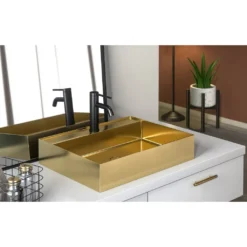 Afbeelding 2 Saniclear Maido waskom 54x42cm met 1 kraangat mat goud