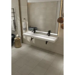 Afbeelding 2 Saniclear Hoya solid surface wastafel 160x45,5cm met 2 kraangaten mat wit