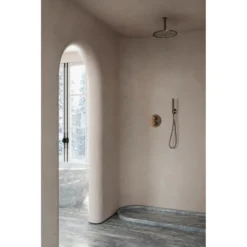 Afbeelding 2 Saniclear Antique inbouw regendouche rond met 30cm hoofddouche en plafondarm verouderd messing