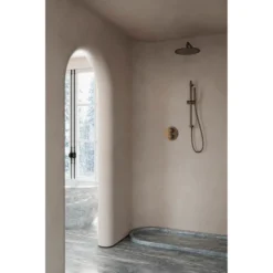 Afbeelding 2 Saniclear Antique inbouw regendouche rond met 30cm hoofddouche, muurarm en glijstang verouderd messing