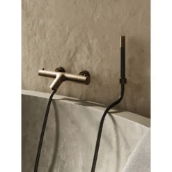 Afbeelding 2 Saniclear Antique Pro thermostatische opbouw badkraan met handdouche verouderd messing
