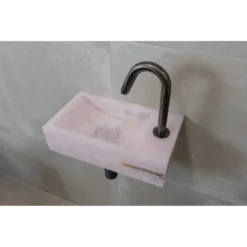 Afbeelding 2 Saniclear Pink Onyx fontein met kraangat rechts 39x22x10cm