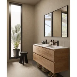 Afbeelding 2 Saniclear Cosmos fine stone wastafel dubbel 120x46cm met kraangaten mat wit