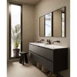 Afbeelding 2 Saniclear Cosmos fine stone wastafel dubbel 120x46cm zonder kraangaten mat wit