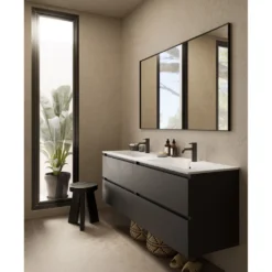 Afbeelding 2 Saniclear Cosmos fine stone wastafel dubbel 160x46cm met kraangaten mat wit