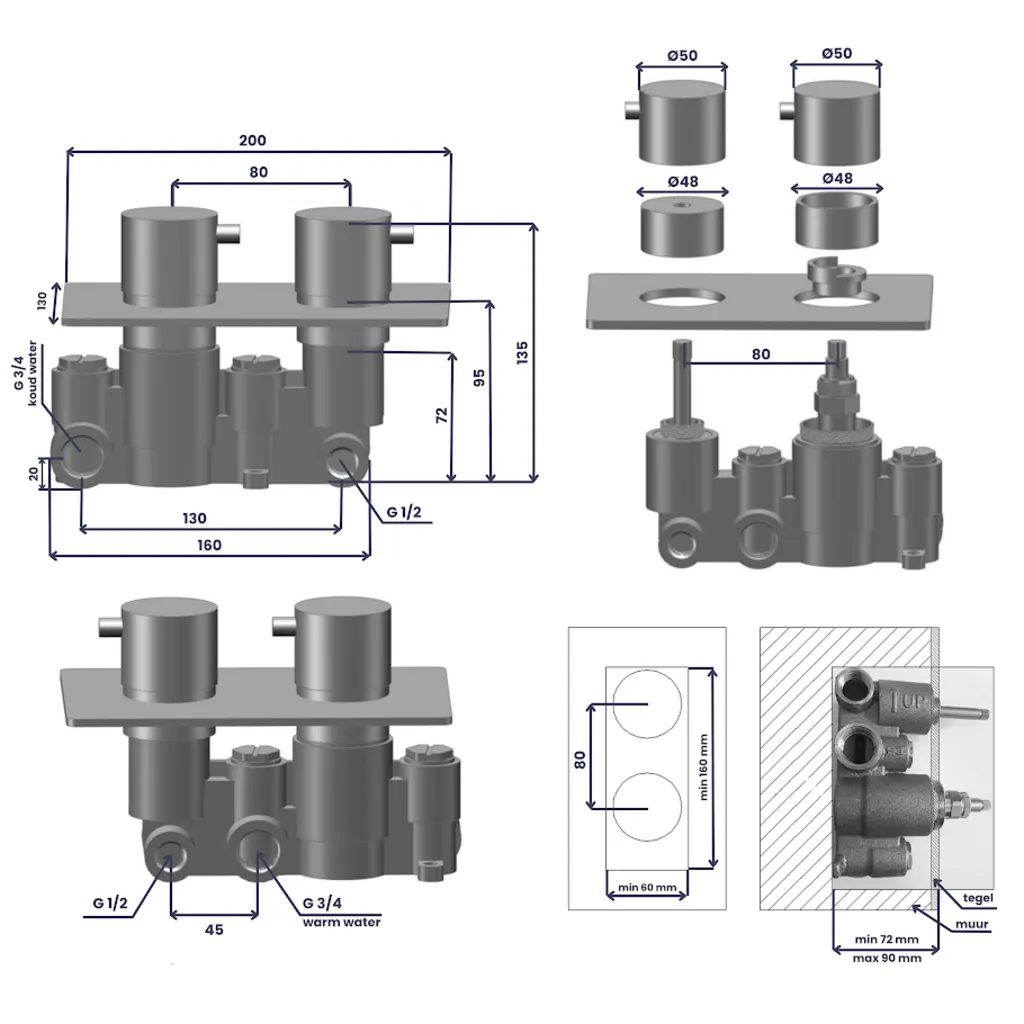 Saniclear Evolution Curved inbouw regendouche met 2 standen handdouche zwart mat 3 Afbeelding 3 Saniclear Evolution Curved inbouw regendouche met 2 standen handdouche zwart mat