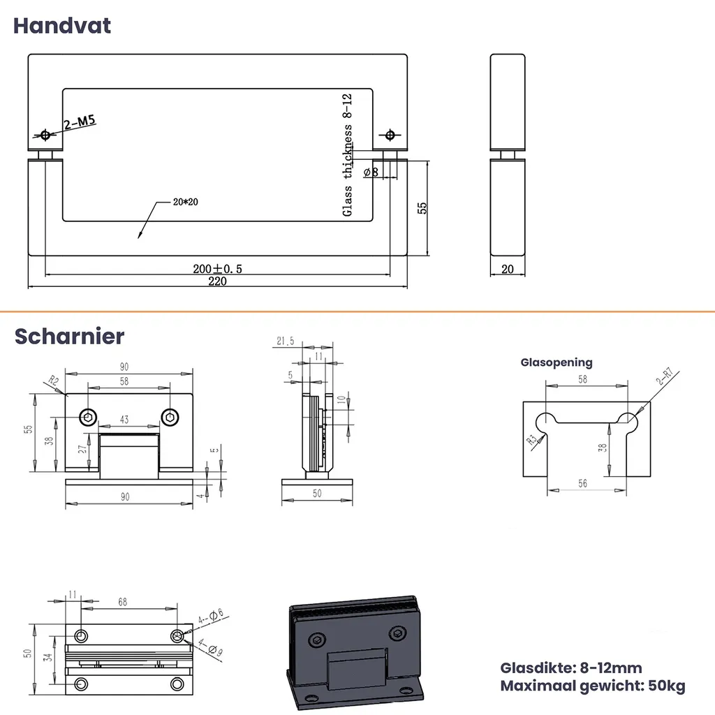Saniclear Modern Brass rookglas douchecabine 100x90cm met 90cm deur anti-kalk geborsteld messing 9 Afbeelding 9 Saniclear Modern Brass rookglas douchecabine 100x90cm met 90cm deur anti-kalk geborsteld messing
