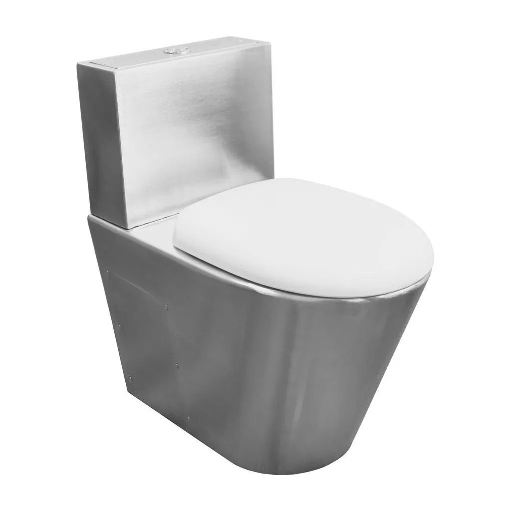 Nofer Duobloktoilet met reservoir inclusief spoelmechanisme en toiletzitting 37x68x62cm, geborsteld RVS