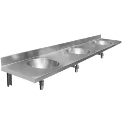 Afbeelding 1 Nofer Wandgemonteerd werkblad met drie spoelbakken 180x25,4x55cm, geborsteld RVS