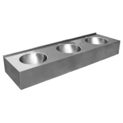 Afbeelding 1 Nofer Wandgemonteerd werkblad met drie spoelbakken 180x27x55cm, geborsteld RVS