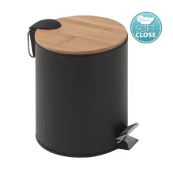 Afbeelding 1 Gedy Kenta Afvalbak 3l, Soft Close, mat zwart/bamboe