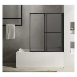 Afbeelding 1 Polysan Olbia Opklapbare badwand, (b) 123cm, mat zwart/helder glas