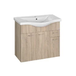 Afbeelding 1 Aqualine Keramia Fresh Wastafelonderkast 74,5x74x34,7cm, eiken platina