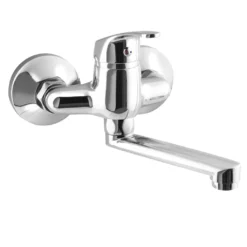 Afbeelding 1 Aqualine 35 Wandgemonteerde mengkraan, 10cm hartafstand, flat uitloop 12cm, chroom