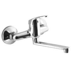 Afbeelding 1 Aqualine 35 Wandgemonteerde mengkraan, flat uitloop 16cm, chroom