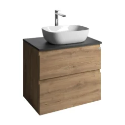 Afbeelding 1 Aqualine Altair Wastafelonderkast met plaat 68cm, eiken emporio/antraciet leisteen