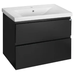 Afbeelding 1 Aqualine Altair Wastafelonderkast 77,5x60x45cm, mat zwart