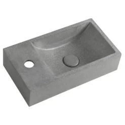 Afbeelding 1 Sapho Crest L wandgemonteerd betonnen wastafel inclusief afvoer, 40x22cm, zwart graniet