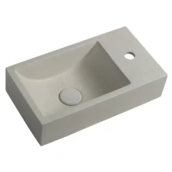 Afbeelding 1 Sapho Crest R wandgemonteerd betonnen wastafel inclusief afvoer, 40x22cm, witte zandsteen
