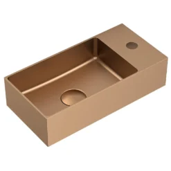 Afbeelding 1 Sapho Aurum RVS wastafel, 36,5x18cm, inclusief afvoer, links/rechts, koper goud