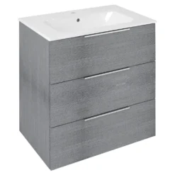 Afbeelding 1 Sapho Cirasa Wastafelonderkast 69,8x75x46cm, 3x lade, zilver eiken