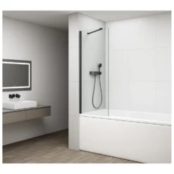 Afbeelding 1 Polysan Fisa Badwand 60x150cm, mat zwart/helder glas