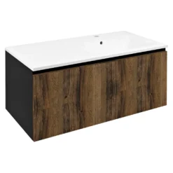 Afbeelding 1 Sapho Lorea Wastafelonderkast 100x46x51,5cm (30+70cm), rechts, eiken collingwood/mat zwart