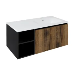 Afbeelding 1 Sapho Lorea Wastafelonderkast 100x46x51,5cm (30P+70cm), rechts, eiken collingwood/mat zwart