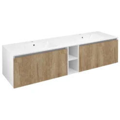 Afbeelding 1 Sapho Lorea Wastafelonderkast 160x46x51,5cm (70+20+70cm), eiken Alabama/mat wit