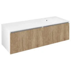 Afbeelding 1 Sapho Lorea Wastafelonderkast 140x46x51,5cm (70+70cm), rechts, eiken Alabama/mat wit