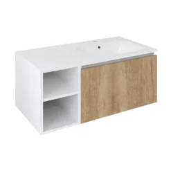 Afbeelding 1 Sapho Lorea Wastafelonderkast 100x46x51,5cm (30P+70cm), rechts, eiken Alabama/mat wit