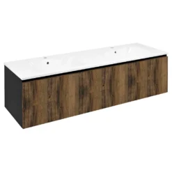 Afbeelding 1 Sapho Lorea Wastafelonderkast 160x46x51,5cm (80+80cm), eiken collingwood/mat zwart