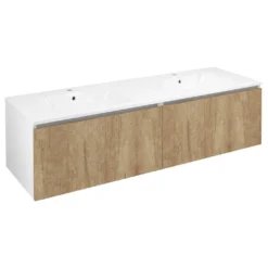 Afbeelding 1 Sapho Lorea Wastafelonderkast 180x46x51,5cm (90+90cm), eiken Alabama/mat wit