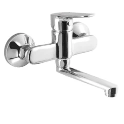 Afbeelding 1 Aqualine Lotta Wandgemonteerde mengkraan, flat uitloop 12cm, chroom