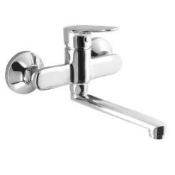 Afbeelding 1 Aqualine Lotta Wandgemonteerde mengkraan, flat uitloop 16cm, chroom
