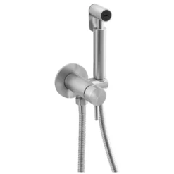 Afbeelding 1 Sapho Minimal Wandgemonteerde bidetmengkraan met handdouche met stopknop, mat RVS